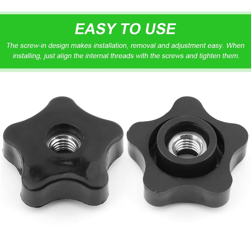 [Australia - AusPower] - 4PCS T-Track Knobs, 3/8 Inch 16 Through-Hole knobs, Five-Star Thru Threaded Knob Nuts, Star Shape Knurled Clamping Nuts for Sawing Machine, Drilling Machine, Plastic Screw-On Type(Black) 