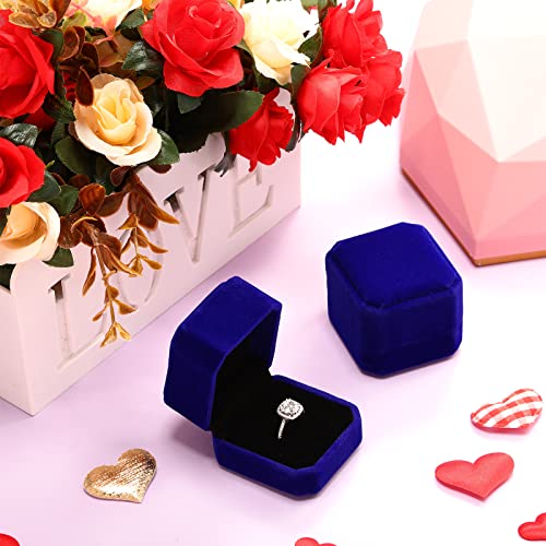 Blue Junkin velvet jewelry ring boxes, 24-pack, perfect for wedding jewelry display, elegant and soft interior.
