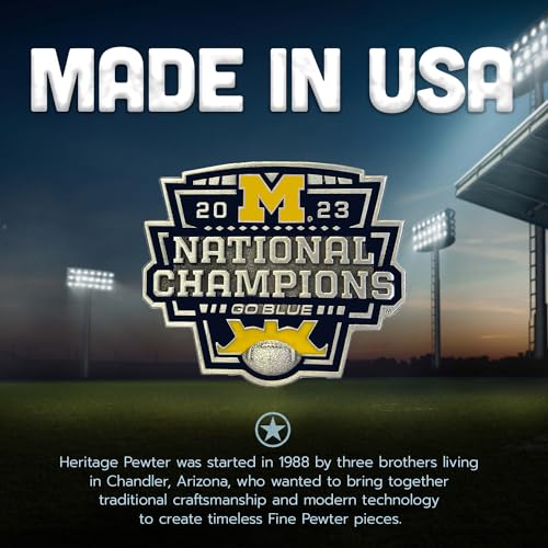 Heritage Pewter Michigan Wolverines 2023 Football National Champions Double Old Fashion | Double Rocks Glass 14 OZ for Liquor | Expertly Crafted Pewter Glass