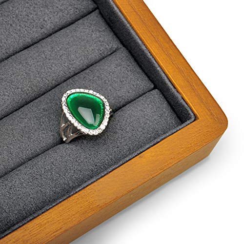 Oirlv Solid Wood Jewelry Box, Ring Earrings Organizer Tray with Lid Grey Box