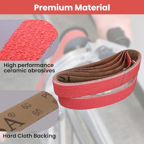 SHUTTLE GENIUS 1 1/2 x 30 inch ceramic sanding belts, 60 grit abrasive belts for metal polishing, 10 pack