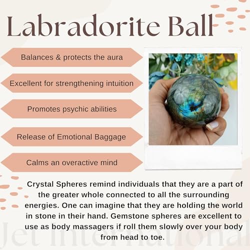 Jet Labradorite Crystal Ball 50-55 mm | Natural Labradorite Sphere with Stand for Positive Energy, Reiki Healing, Meditation, Aura Protection, Home Décor & Spiritual Gifts