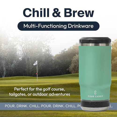 Vibe 4 In 1 Bluetooth Speaker Cup, Insulated Can and Bottle Holder for Hot or Cold Drinks, Double Wall Stainless Steel Drinkware, Fits 12 oz Cans or 14 oz Liquid, Seafoam