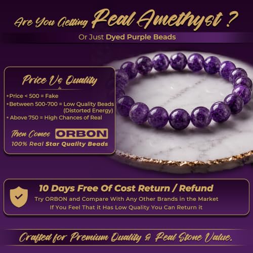 Certified Natural Stone Crystal Bracelet for Men & Women | Powerful Gemstone Combination Bracelet | Real Certified Stones with Authenticity Certificate & Activation Card Amethyst Round - Calmness & Spiritual Growth 8mm