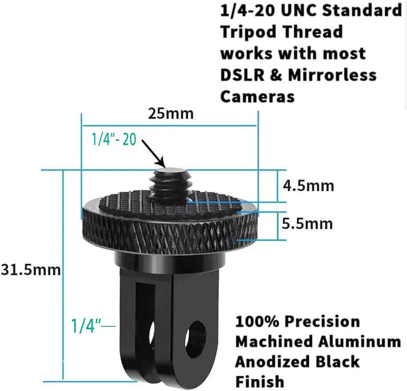 [Australia - AusPower] - Aluminum Camera Tripod Adapter 1/4"-20 Conversion Mounts Compatible with Gopro Action Cameras Insta360 and Other Standard 1/4 Accessories, Quarter Inch Mount for GoPro Ecosystem 