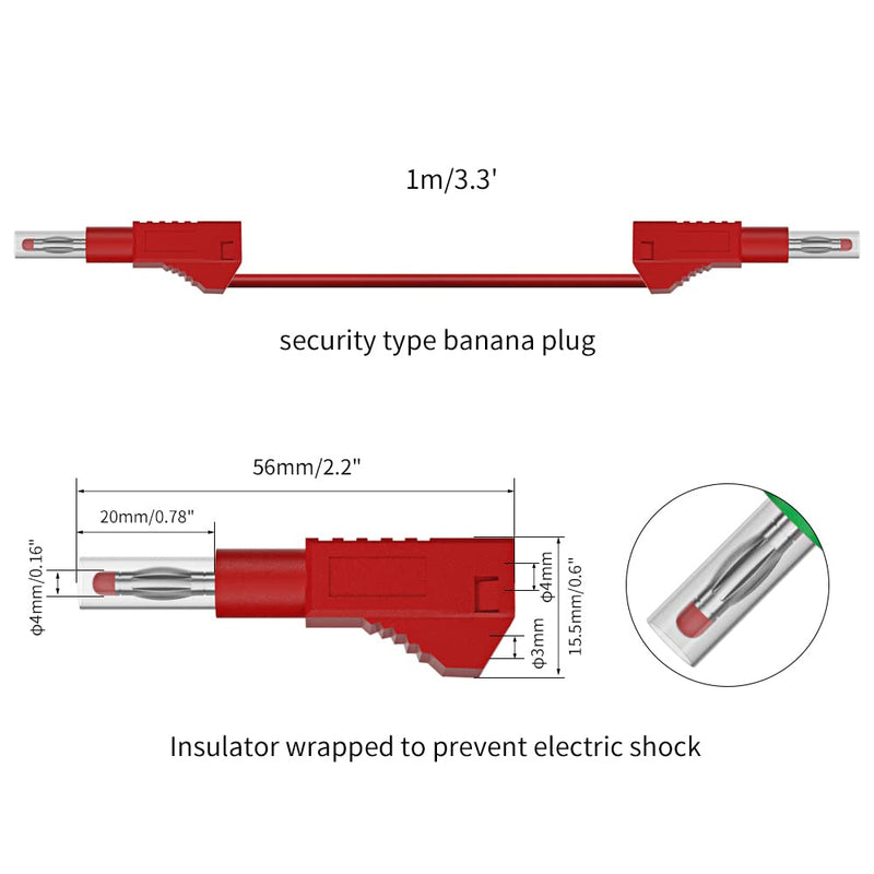 [Australia - AusPower] - 5pcs 4mm Retractable Banana Plug Stackable Test Leads Cable 100cm/3.3ft, Safety Test Line for Multi-Meter Jumper Wire J.70022 B 
