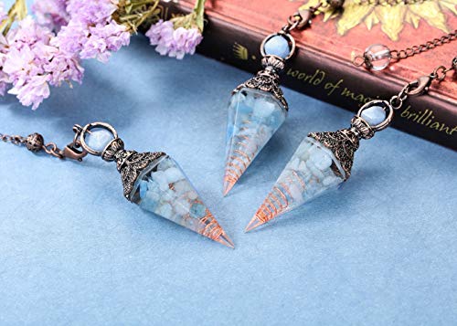 PESOENTH Aquamarine Crystal Pendulum Blue Gemstone Spiritual Hexagonal Pointed Healing Crystals Dowsing Pendulum gifts for Witchcraft Divination Tools