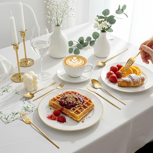 30-Piece Silverware set for 6, Premium 18/10 Stainless Steel Flatware Cutlery Set, Luxury Eating Utensils Set Include Spoons Forks & Knives, Mirror Polished, Dishwasher Safe (Gold)