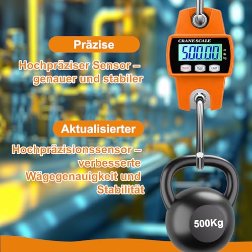 Crane Scales 500 kg 1100 lbs Electronic Hanging Scales Portable LCD Train Scales with Hook Train Scales Game Scales Digital for Hunting, Farm, Factory | 8 Labels & 2 Spoons, Rotating Cereal Dispenser for Muesli Rice Grains Candy...