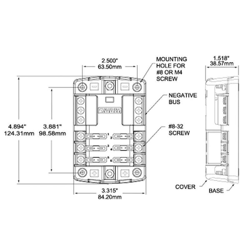 [Australia - AusPower] - Blue Sea Systems 5025 ST Blade Fuse Block 6 Circuit with Ground and Cover 6 Circuit + Neg With cover 