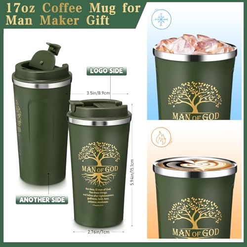 Pickmesh 3 Pcs Christian Men Gift Journal Mug Pen, Man of God, Dark Green You Are