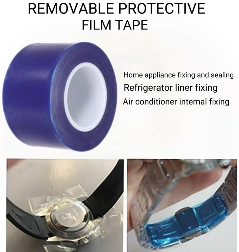 A roll of high Viscosity polyethylene Blue Adhesive Film, Suitable for Protecting car Wheels, Steel, Household appliances, Hardware and Other Materials, 2.8 inches high and 656.2 feet Long