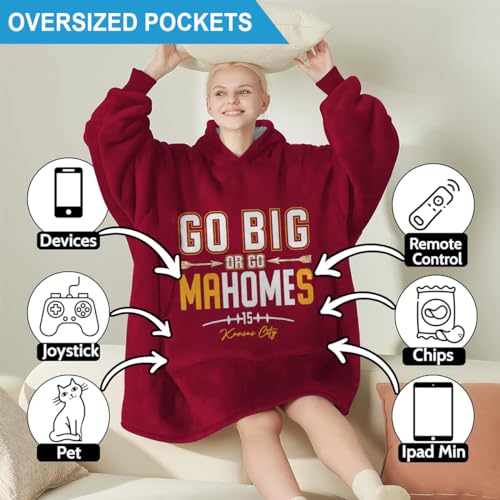 Mahomes Wearable Blanket Hoodie Patrick - Go Big Or Go Mahomes - Flannel Hooded Blanket Sweatshirt - Birthday, Father's day, Mother's day, Christmas Day Gifts For Football Fans