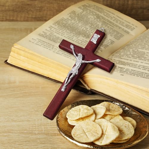 Wooden Handheld Prayer Cross, 4.7 Inch Jesus Cross with Velvet Bag Red 4.7"X2.7"