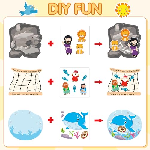 2ooya 36 Set Religious Christian Crafts Bulk, Jesus Bible Stories Sticker Hanging Ornament Craft Kit, DIY Nativity Scene Decor for Sunday School Christmas Activities Church Party Goodie Gifts