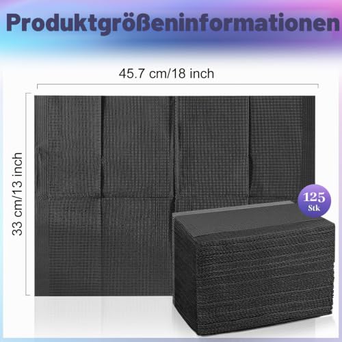 Pack of 125 Disposable Dental Boxes for Patients, 13 x 18 inches, 3-Layer Waterproof Piercing Tattoo Paper Napkin Cloth for Dental Clinic, Tattoo Station and Salon (Black) Black