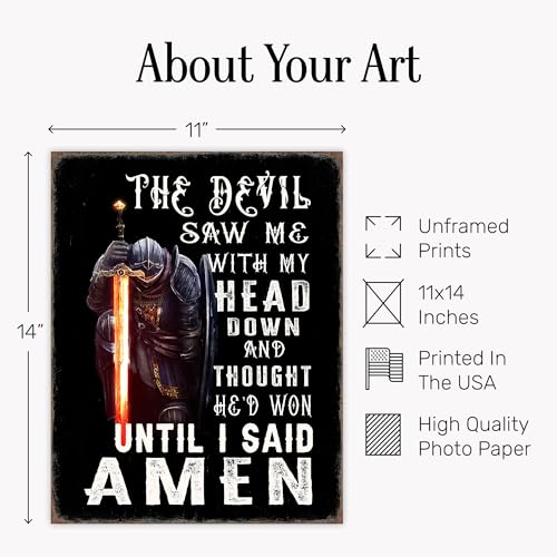 Christian Warrior Wall Art 11x14 - Inspirational Religious Decor for Men - Motivational Prayer Room Wall Decor - Spiritual Gifts - Medieval Knight Poster - Man Cave Office Artwork - LARGE Unframed 11"L x 14"W