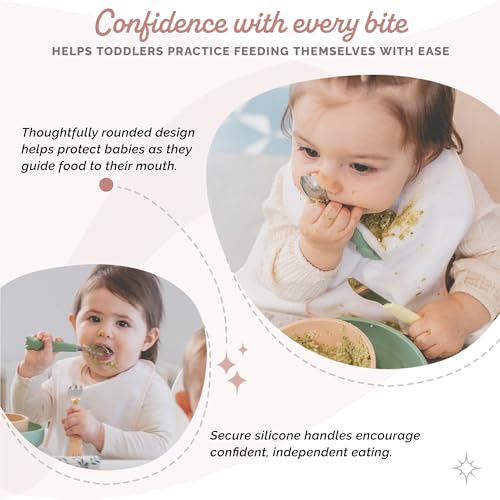 Sophie la girafe Baby Cutlery Set for Toddlers and Babies Easy Grip Fork Spoon and Rounded Safety Knife Stainless Steel First Feeding Utensils for Self Feeding