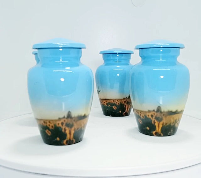UR Keepsake Urn Set of 4-Sunflower with Butterfly Cremation Keepsake Urn for Human Ashes with Velvet Box & 4 Velvet Bag-Mini Urn - Affordable Urn (3 cu.in x 4pcs) (1)
