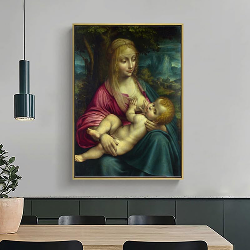 Leonardo Da Vinci Canvas Wall Art - Madonna And Child With St Anne Poster - Religious Art -Renaissance Historical And Cultural Illustrations- for Bedroom Living Room Kitchen Unframed (12×16in/30×40cm)… Madonna and Child with Saint Anne 16"L x 12"W