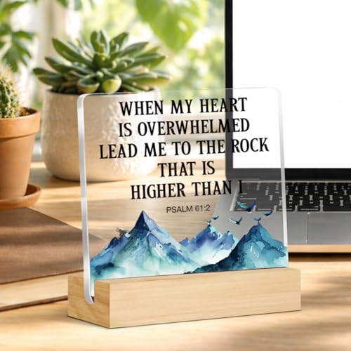Christian Religious Gifts for Women Men, Inspirational Christian Psalm 61:2 Bible Verses Acrylic Desk Sign Home Office Decor