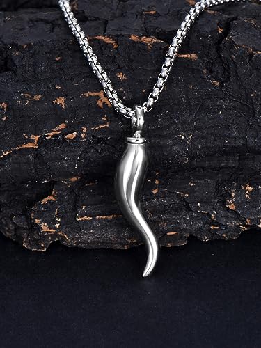 Italian Horn/Hand Urn Necklace for Ashes 925 Sterling Silver Cornicello Cremation Pendant with Stainless Steel Chain Keepsake Memorial Jewelry for Men Women A04-Sliver urn