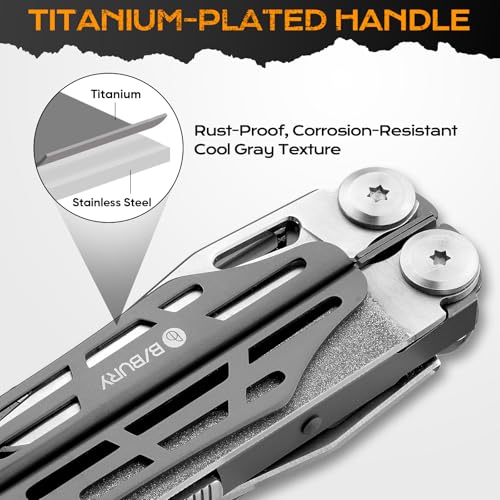 BIBURY 22-in-1 titanium-plated multitool pliers with scissors and self-locking mechanism