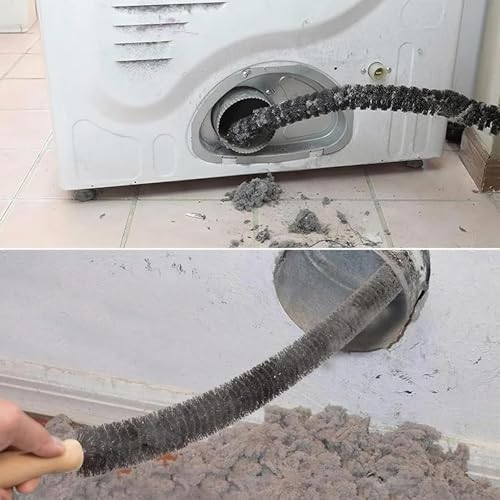 2 Piece Dryer Vent Cleaner Kit, Universal Vacuum Hose Attachment and Lint Brush, Compatible with All Vacuum Cleaners, for Washer and Dryer Lint Remover etc Blue Hose and Fittings, Black Long-handled Brush
