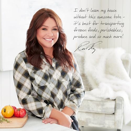 Rachael Ray Chillout Soft Cooler Bag, Large Reusable Insulated Grocery Bag with Zippered Top, Travel Tote for Hot or Cold Food, Grocery Tote Bag Grey & Ivory Print