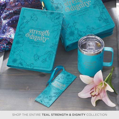 Christian Art Gifts Faux Leather Scripture Bookmark: Strength and Dignity Teal - Strength/Dignity