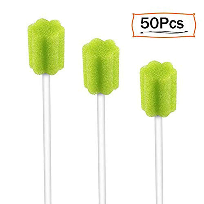 [Australia - AusPower] - (50 Pack) Disposable Oral Swabs, Sterile Dental Sponge Swabsticks Unflavored for Mouth & Gum Cleaning Green 