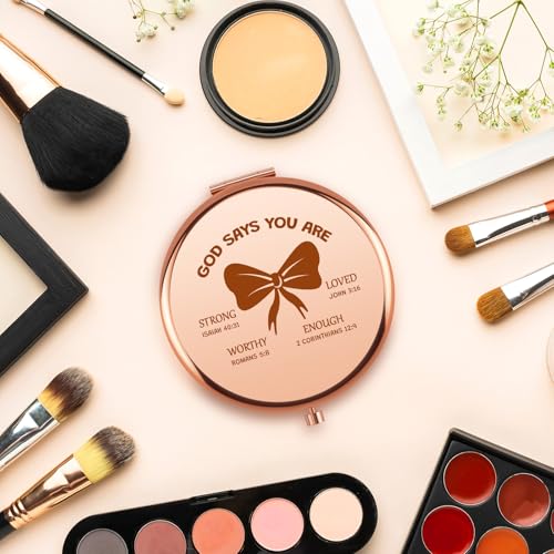 Religious Gifts for Women Compact Makeup Mirror Christian Gifts Inspirational Bible Verse Gift for Women Friend Motivational Gifts Baptism Gift for Girls Sister Daughter Rose Gold Makeup Mirror Religious Mirror