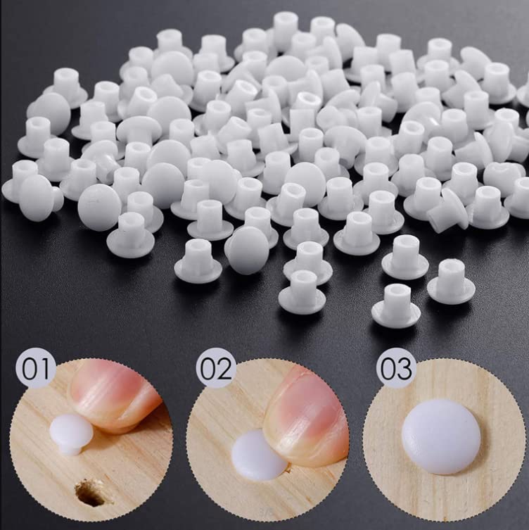 [Australia - AusPower] - 5mm Plastic Hole Plugs SJZBIN 200PCS White 3/16 Inches Round Button Flush Type Plugs Screw Cap Drilling Cover Plugs for Chair Cabinet Cupboard Shelf Furniture Fencing Post Pipe Insert End Caps 