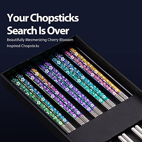 Hagary Cherry Blossom Rainbow Chopsticks Metal Chopsticks (5 Pairs) Rainbow - 5 pairs