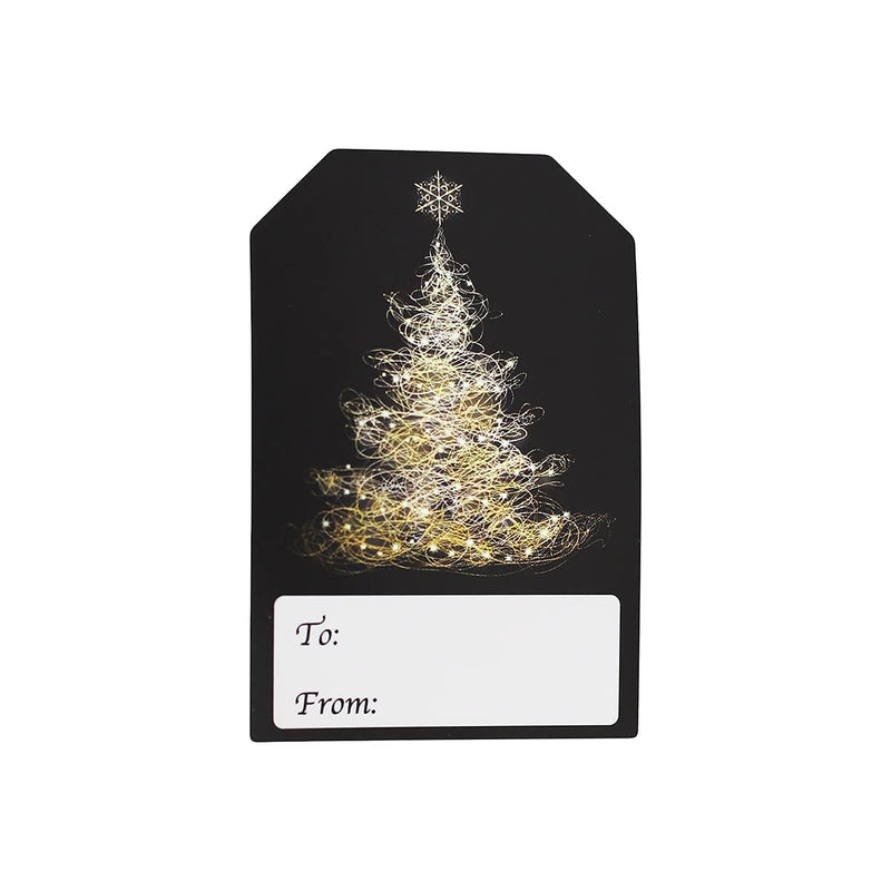 Black and Gold Christmas Gift Tags – 2 x 3 Inch Holiday Labels, Roll of 100 Stickers – Luxury ‘Merry Christmas’ and Classic Tree Adhesive Stickers, Made in The USA