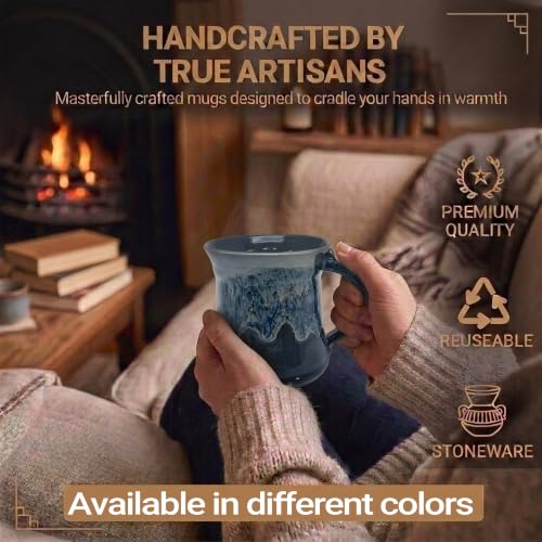 Clay in Motion Handmade Ceramic Mug 16 oz, Medium Coffee Mug, Hand Painted Stoneware, Dishwasher Microwave & Oven Safe, Lead-Free, Made in USA Since 1981 (Stormy Night)