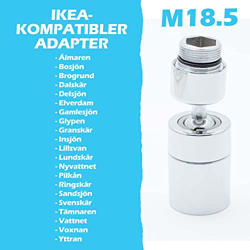 360D Shiny Metal Aerator Chrome Plated M18.5 Thread Compatible with IKEA Faucets M18.5 Verchromt