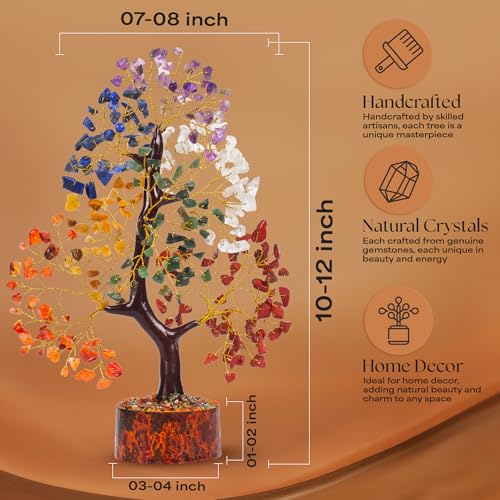 Seven Chakra Gemstone Tree with Chakra Pyramids, Crystal Tree, Fake Plants Home Decor, Crystals, Birthday gifts for women, Office Desk Accessories, Crystals and Healing Stones, Room Decor, Gift 10-12" Seven Chakra C12