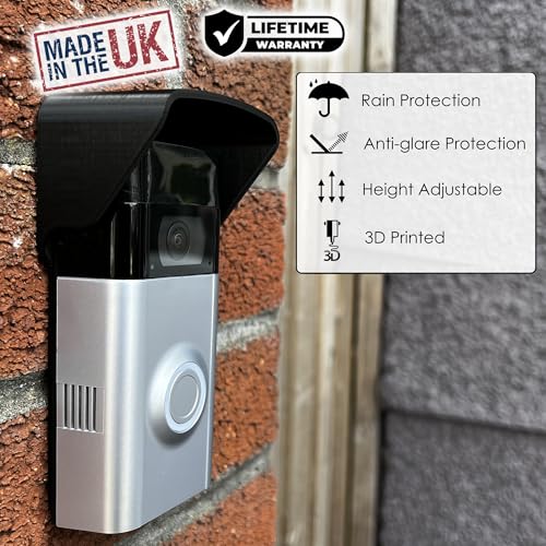 Video Doorbell No Drill Rain Cover Compatible with RingDoorbell Battery Doorbell & Older 1/2/3/4 2nd Gen & 3 Plus Rain Shield Anti-Glare Protection Weather Protector Height Adjustable