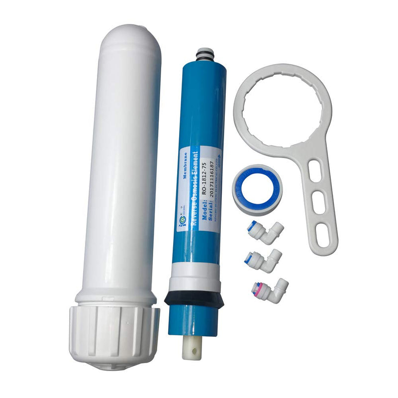 HUINING Reverse Osmosis Membrane Housing Kit with 1/4 Quick Connector, Check Valve, Water Hose, Wrench, Complete Set for Household Water Filter System 75GPD Blue/White 34GPD