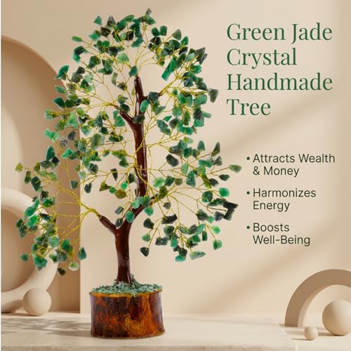 ANAYA AGATE Green Jade Crystal Trees for Home Decor, Office Desk Decoration, Chakra Healing Crystals and Stone for Positive Energy, Money, Good Luck, Tree of Life Spiritual for Women and Mom Green Jade Golden Wire