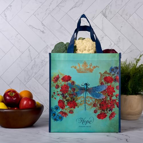 Christian Art Gifts Full Multicolor Printed Reusable, Sturdy, Collapsible Women's Shopping Tote Bag w/Inspirational Scripture Teal/Hope