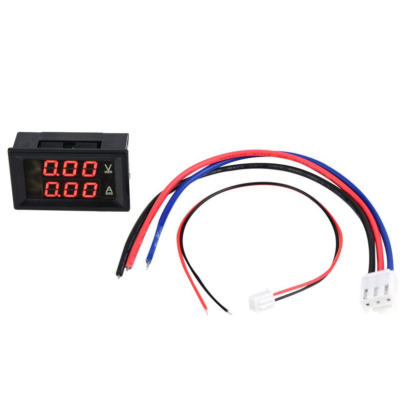 [Australia - AusPower] - Digital Voltmeter Ammeter, DC 0-100V 50A/10A Amp Voltage Current Meter Tester with 0.28" Digital Tube Blue + Red LED Display Panel with Connect Wires(Font Backlit red red 10A) 