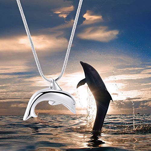 Minicremation Dolphin Shape Cremation Jewelry Necklace for Ashes Stainless Steel Ashes Holder Memorial Jewelry Keepsake Urn Pendant +fill kit Silver