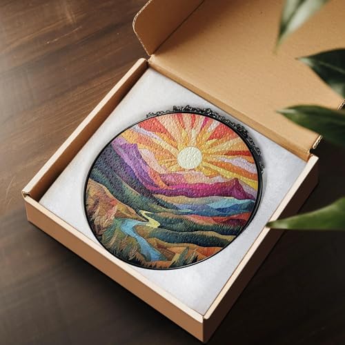 Sun Mountains Stained Glass Suncatchers for Windows Hanging, Boho Sun Glass Panel Hanging Decor Boho Gifts for Women, for Couples Housewarming Wedding Gift Decoration for Home Garden Boho 2