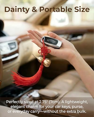 Mini Feng Shui Wu Lou Car Mirror Hanging Accessory, Authentic Chinese Hulu Good Luck Charm with Secret Wish Compartment, Zen Spiritual Decor Gift Set，Brushed Brass Smooth