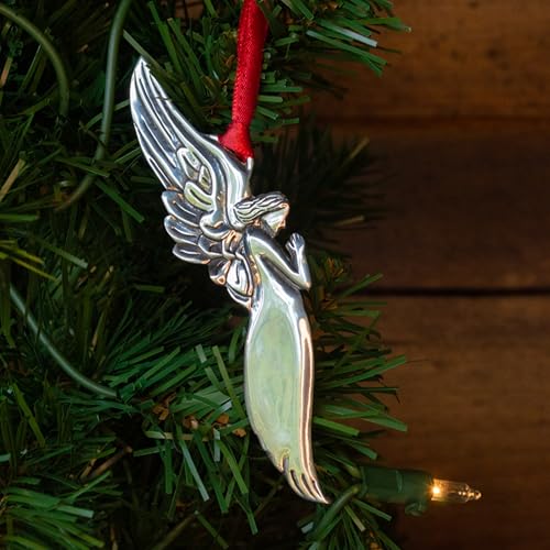 Floating Angel Praying Pewter Ornament (Hand Polished) | High Relief & Detailed Design, Satin Finish | Festive Christmas Decor | Hand-Crafted in The USA Floating