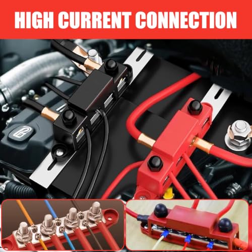 250A Busbar 12V Distribution Block, Power Distribution Block with 5/16 Inch (M8) 4-Post Terminal Block & Cover, Busbar Distribution Block M8 for Car Marine RV RV Truck Electrical System