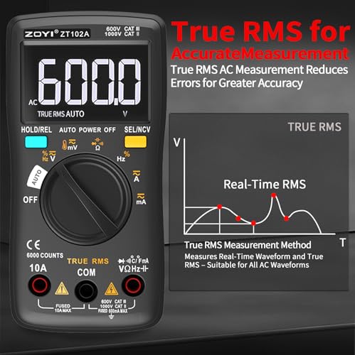 ZOTEK ZOYI digital multimeter with True RMS, auto-ranging 6000 counts, NCV, data hold and temperature measurement