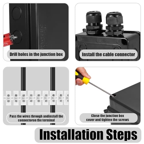 Junction Box Waterproof IP65 Black, Distribution Box Outdoor Waterproof Distribution Box Outdoor, Electrical Electrical Box Junction Box Surface-Mounted, Connection Box Outdoor Power Cable Boxes (Black)